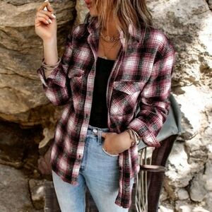 Women Long Sleeve Shirt Button Down Plaid Loose Casual Flannel Fall Blouse